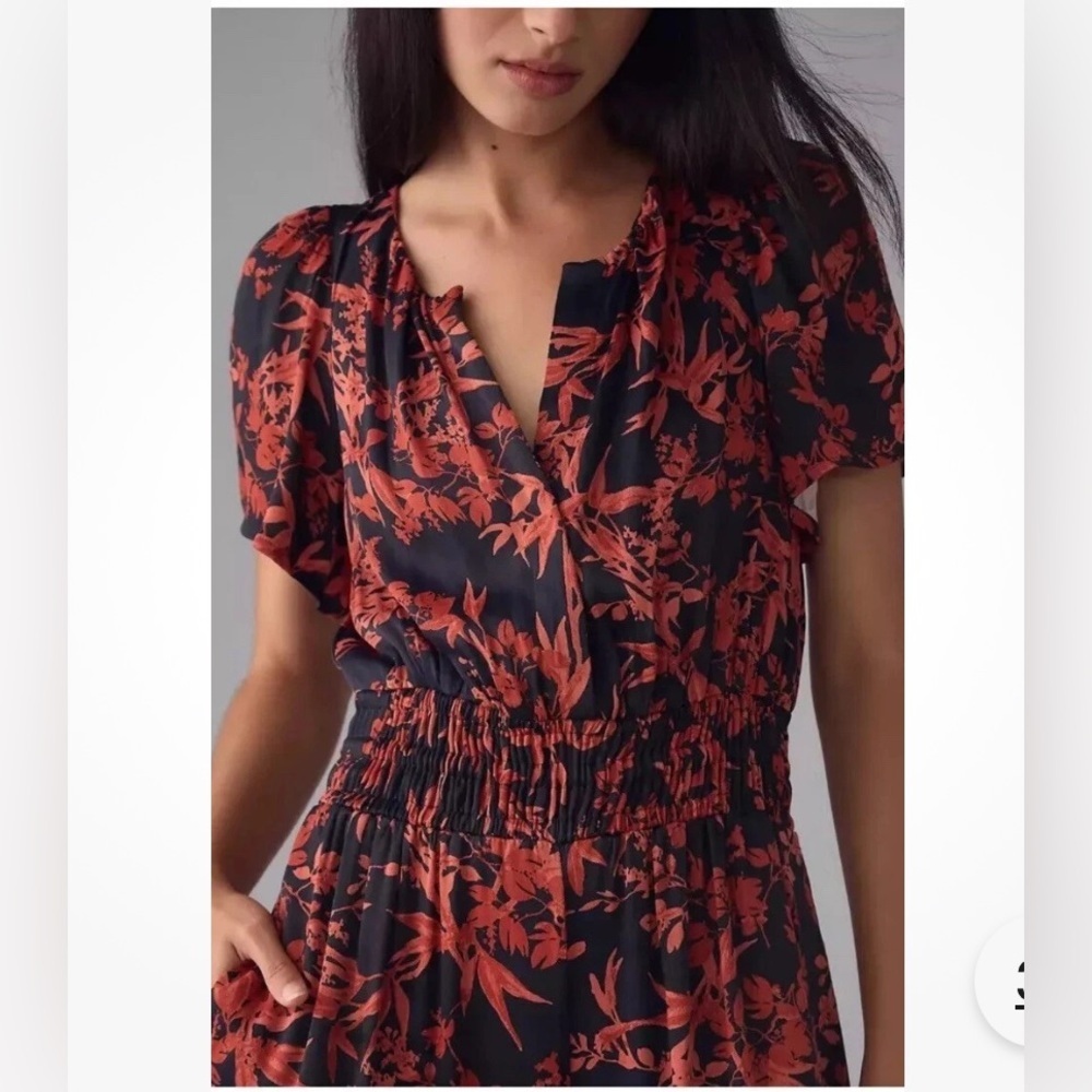 Anthropologie The Somerset Floral Jumpsuit Satin Red Small Wedding Festival Chic - Picture 3 of 15